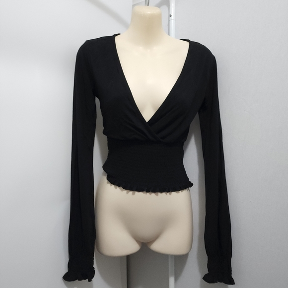 Aus S Glassons Black Wrap Front Long Sleeve Stretch Crop Top - Picture 15 of 16